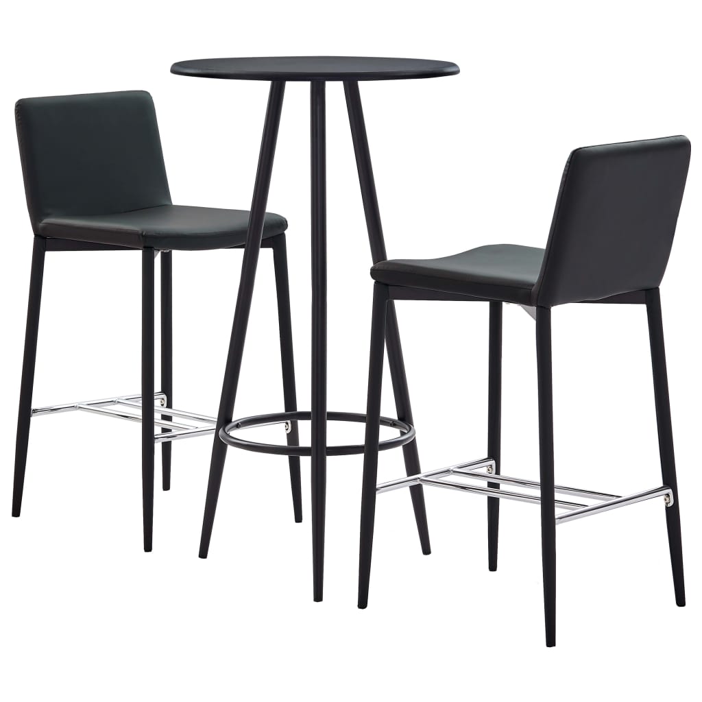 Set 3 piese mobilier de bar, masa cu 3 scaune, vidaXL, Piele ecologica/MDF/Otel, 60 x 107,5 cm, Gri inchis/Negru