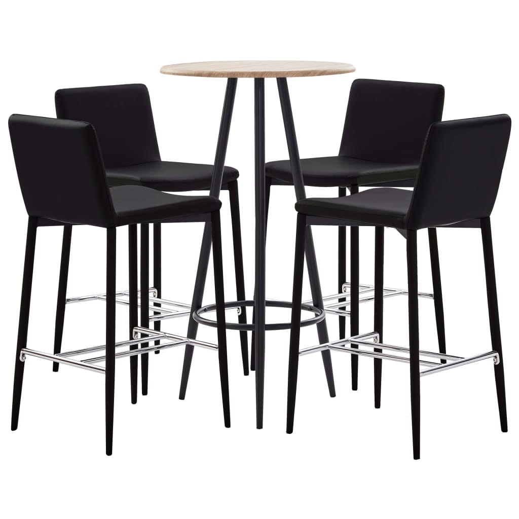 Set 5 piese mobilier de bar, masa cu 4 scaune, vidaXL, Piele ecologica/MDF/Otel, 60 x 107,5 cm, Maro