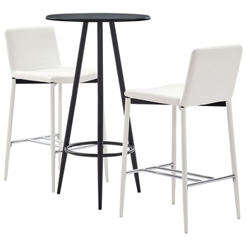 Set 3 piese mobilier de bar, masa cu 3 scaune, vidaXL, Piele ecologica/MDF/Otel, 60 x 107,5 cm, Alb/Negru Set 3 piese mobilier de bar, masa cu 3 scaune, vidaXL, Piele ecologica/MDF/Otel, 60 x 107,5 cm, Alb/Negru