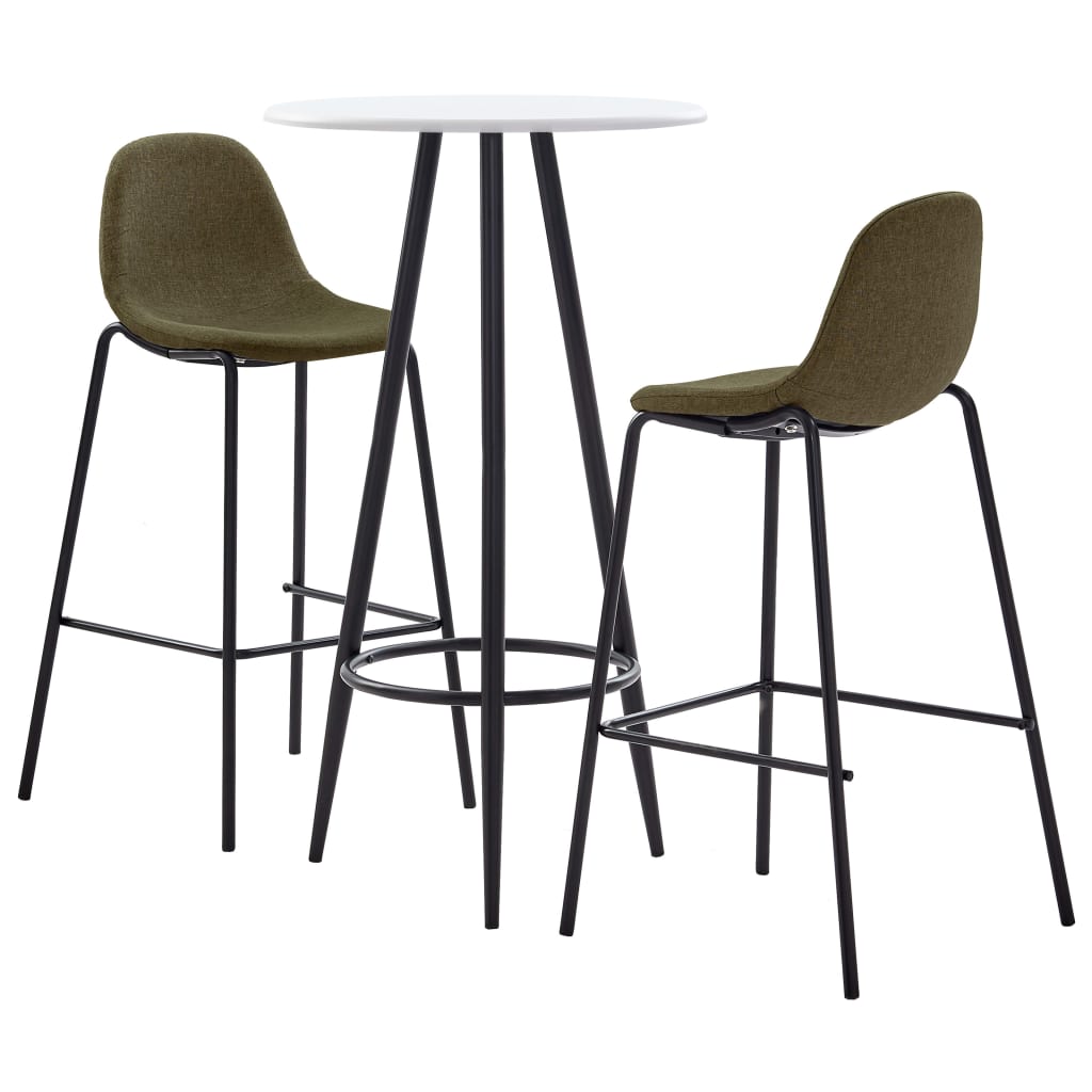Set 3 piese mobilier de bar, masa cu 2 scaune, vidaXL, Textil/MDF/Otel, 60 x 107,5 cm, Maro inchis/Alb