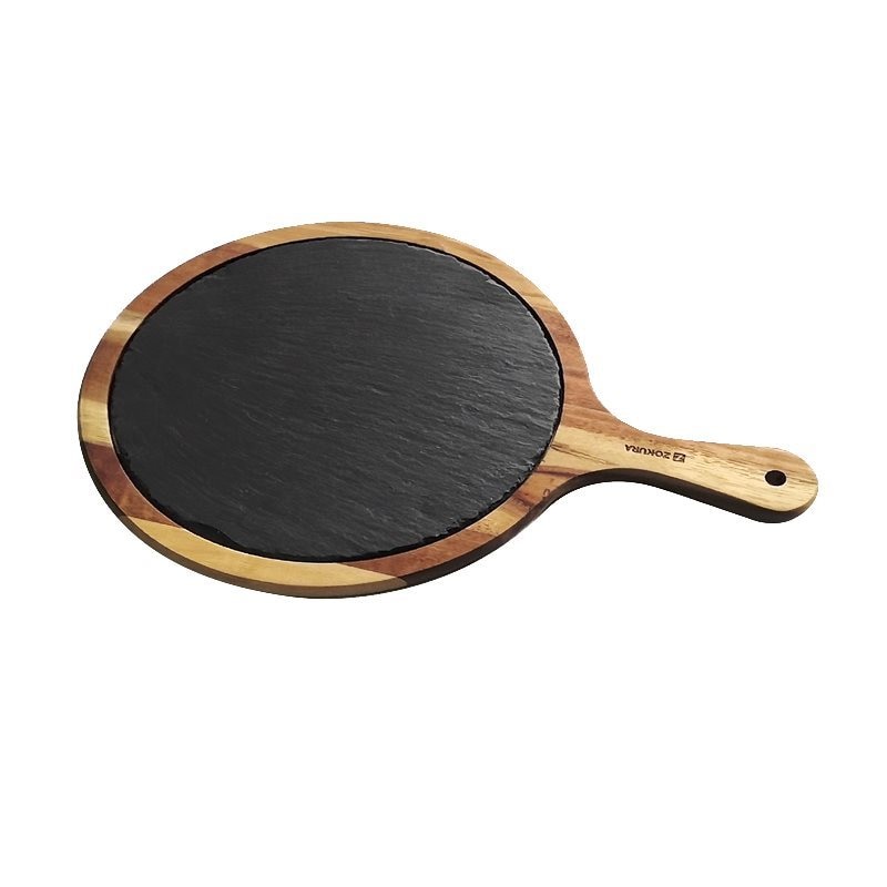 Platou servire din lemn acacia si ardezie Zokura, 36.7x25cm