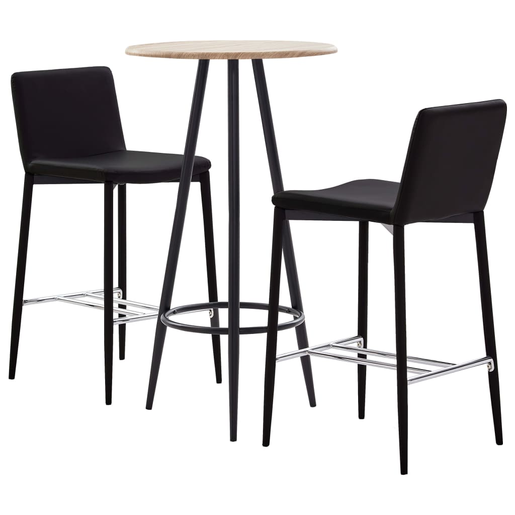 Set 3 piese mobilier de bar, masa cu 2 scaune, vidaXL, Piele ecologica/MDF/Otel, 60 x 107,5 cm, Maro