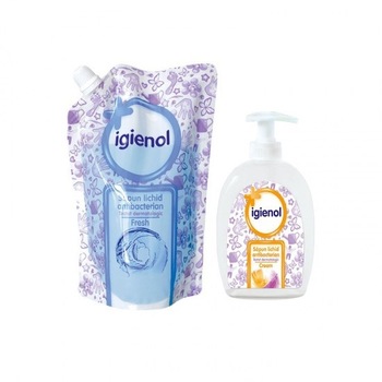 Pachet Rezerva sapun lichid antibacterian Igienol Fresh, 500 ml + Sapun lichid antibacterian Igienol Cream 300 ml Pachet Rezerva sapun lichid antibacterian Igienol Fresh, 500 ml + Sapun lichid antibacterian Igienol Cream 300 ml