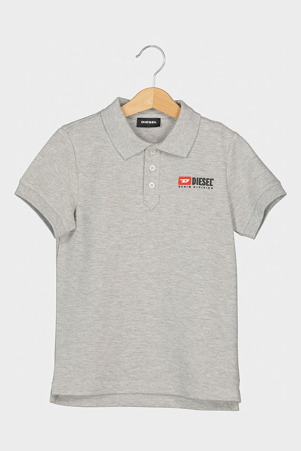 Diesel, Tricou polo din bumbac cu logo pe piept, Gri melange/Negru/Rosu