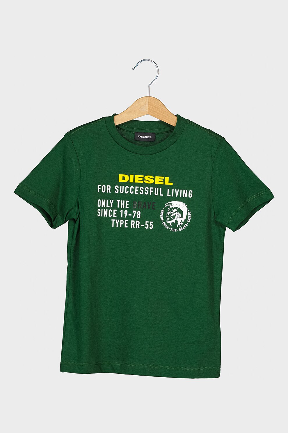 Diesel, Tricou de bumbac cu decolteu la baza gatului, Verde/Alb/Galben sofran