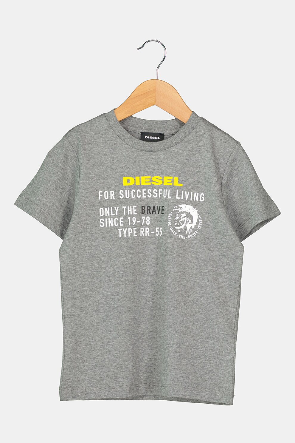 Diesel, Tricou de bumbac cu decolteu la baza gatului, Gri melange/Alb/Galben sofran