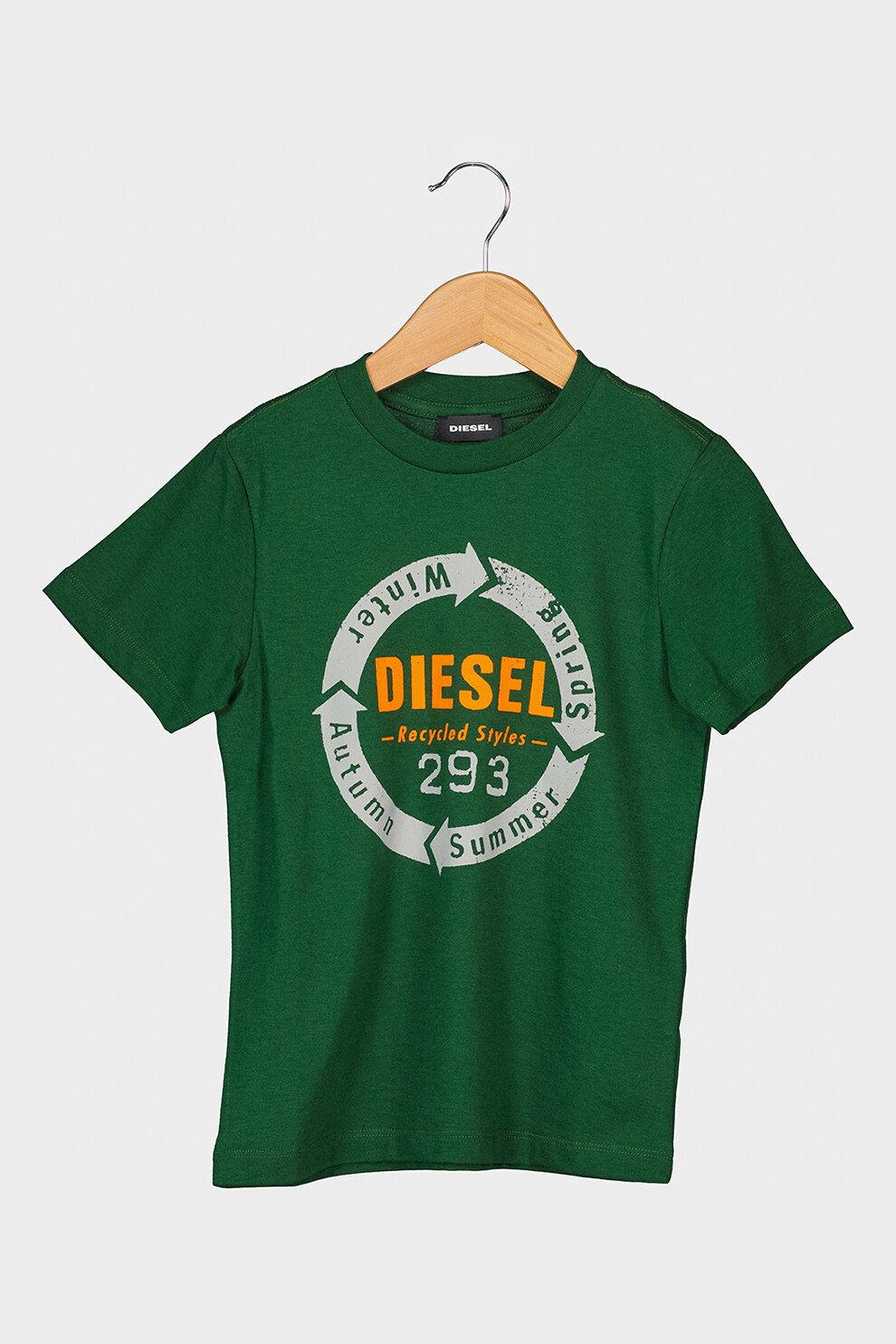 Diesel, Tricou de bumbac cu imprimeu, Verde/Oranj mandarina/Gri deschis