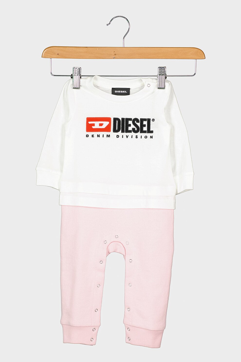Diesel, Salopeta cu imprimeu si aspect 2 in 1, Alb prafuit/Roz pastel/Negru