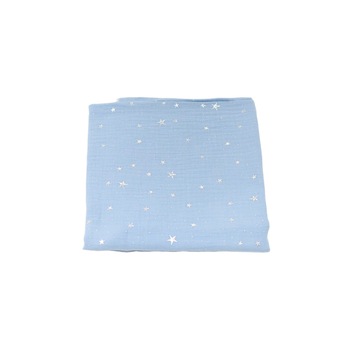 Muselina bumbac organic bleu cu stelute 75x75 cm Muselina bumbac organic bleu cu stelute 75x75 cm