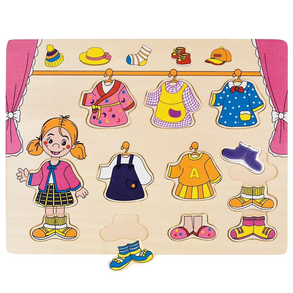 Puzzle din lemn - Imbraca fetita - Bino