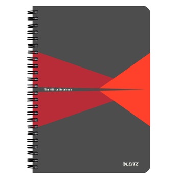 Caiet de birou Leitz Office, PP, A5, 90 coli, cu spira, matematica, rosu Caiet de birou Leitz Office, PP, A5, 90 coli, cu spira, matematica, rosu