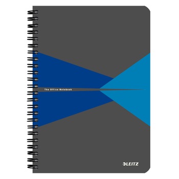 Caiet de birou Leitz Office, PP, A5, 90 coli, cu spira, matematica, albastru Caiet de birou Leitz Office, PP, A5, 90 coli, cu spira, matematica, albastru