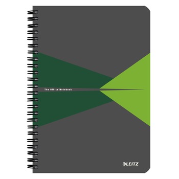 Caiet de birou Leitz Office, PP, A5, 90 coli, cu spira, matematica, verde Caiet de birou Leitz Office, PP, A5, 90 coli, cu spira, matematica, verde