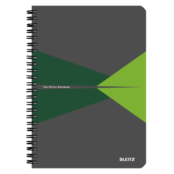 Leitz Office Spirálfüzet, A5, vonalas, 90 lap, PP borító, Szürke/Zöld