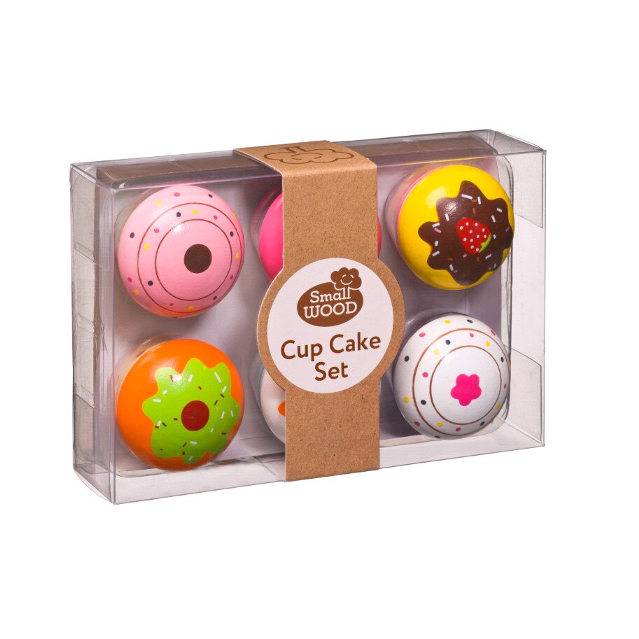 Set din lemn, sase cupcake, Small Wood, multicolor
