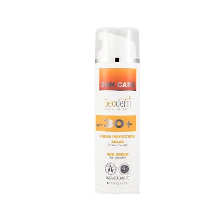 Crema cu protectie solara, Geoderm, cu factor UV SPF 30+, certificare organica, bio si vegana, 120 ml