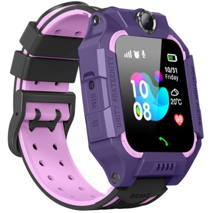 Ceas smartwatch GPS copii MoreFIT™ MX19, cu GPS prin lbs si functie telefon, localizare camera foto frontala, monitorizare spion, display touchsreen color, lanterna, buton SOS, buton apel si sos lateral, Mov