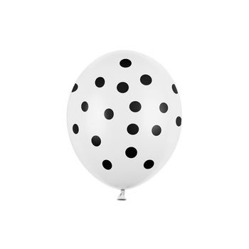 Set 6 Baloane Albe cu Buline Negre, 30 cm Set 6 Baloane Albe cu Buline Negre, 30 cm