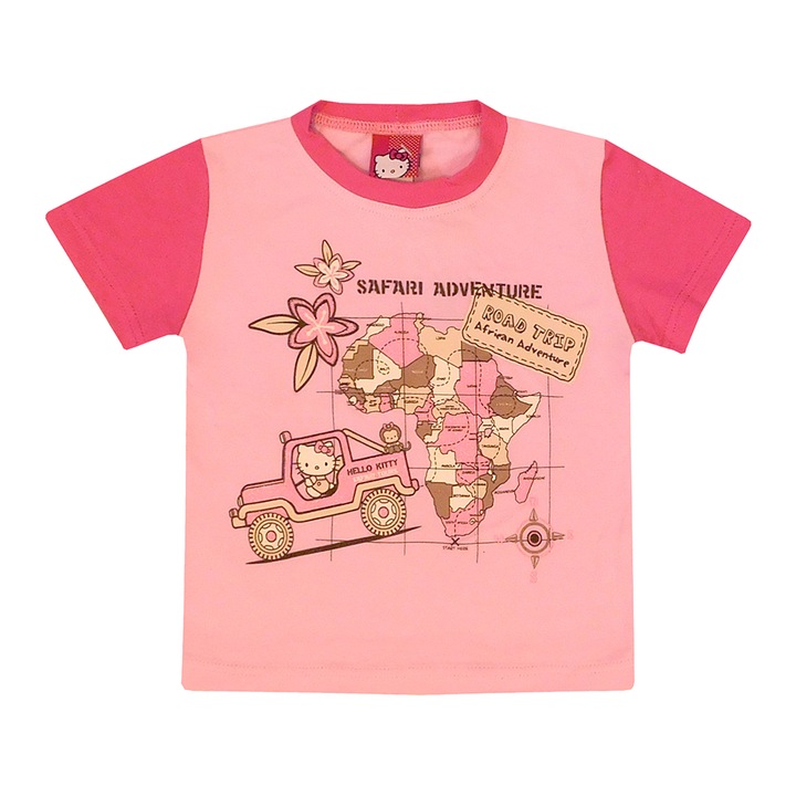 Hello Kitty mintás rövid ujjú nyári pamut póló, kislány felső - Safari adventure (Rózsaszín, 80 (12 hó))