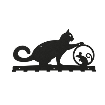 Cuier metalic Pisica cu soarece - model 4243, Negru, 58x30x2.8 cm Cuier metalic Pisica cu soarece - model 4243, Negru, 58x30x2.8 cm