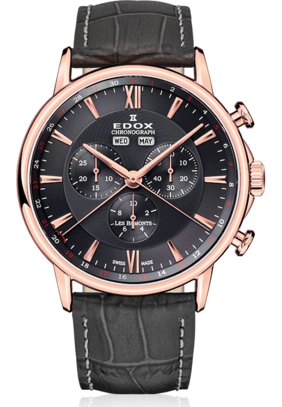 Ceas analogic barbatesc, Edox, 1050137RGIR, 3 ATM, Negru/Rose Gold