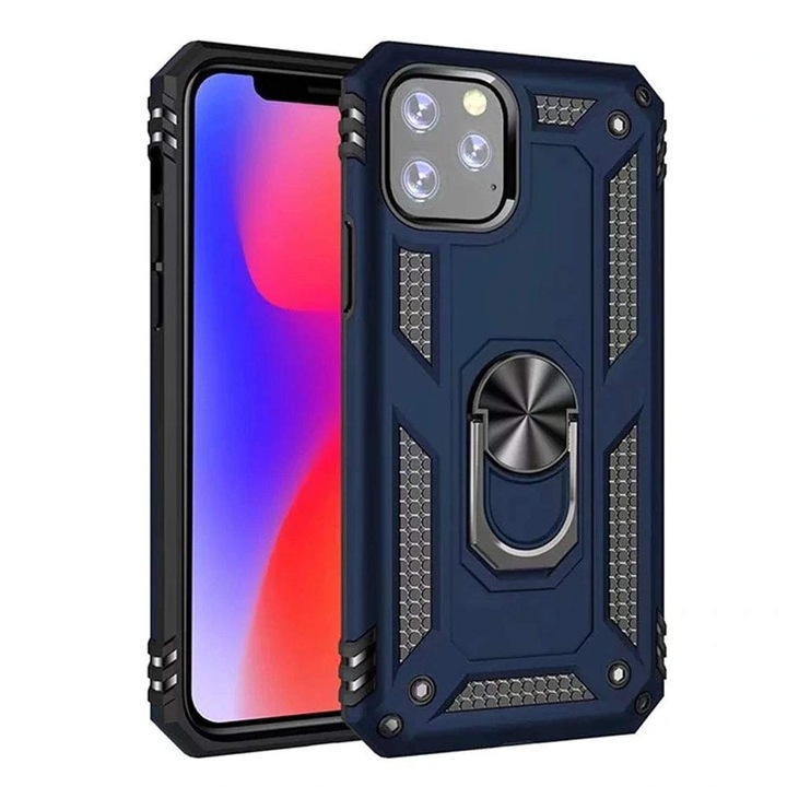 Husa antisoc Hybrid ARMOR cu inel pentru iPhone 12 / 12 Pro, Albastru