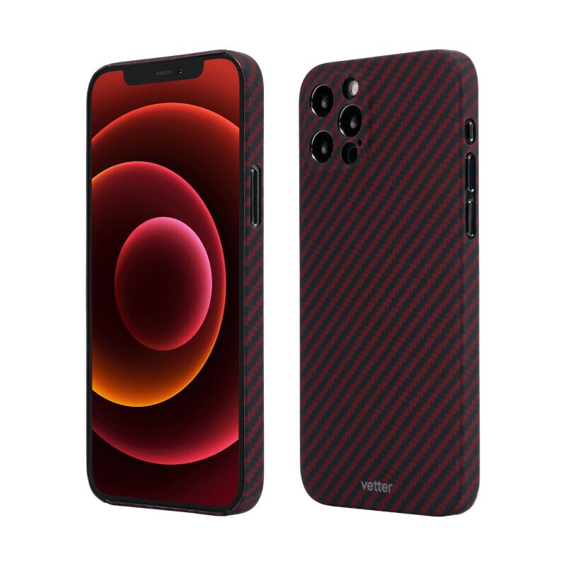Husa de Protectie Vetter pentru iPhone 12 Pro, Clip-On Super Slim, made from Aramid Fiber, Kevlar, Red