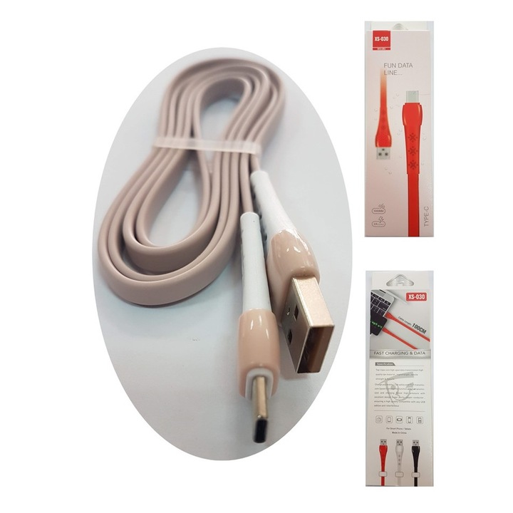 Cablu de incarcare si transfer de date, 1Tech, 1 metru, Crem