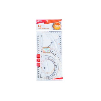 Set Geometrie 4 Piese Transparent, Deli Set Geometrie 4 Piese Transparent, Deli