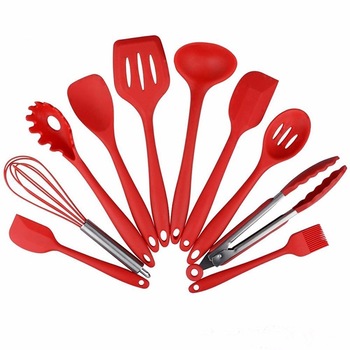 Set 10 ustensile de bucatarie pentru gatit din silicon, Mrk Prestige, rezistente la caldura, rosu Set 10 ustensile de bucatarie pentru gatit din silicon, Mrk Prestige, rezistente la caldura, rosu
