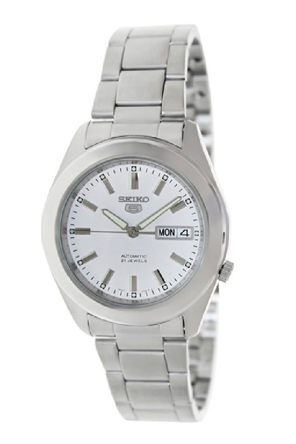 Seiko, Ceas automatic din otel inoxidabil cu cadran cu logo, Argintiu