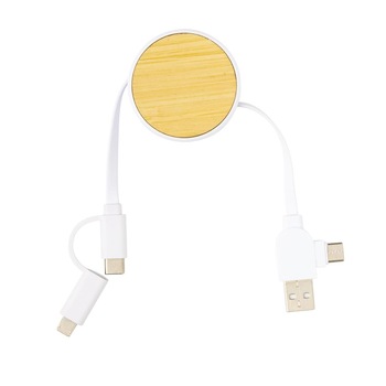 Cablu 6in1 retractabil, bambus tech, 1m, USB A, tip C, IOS, microUSB, Alb cu maro Cablu 6in1 retractabil, bambus tech, 1m, USB A, tip C, IOS, microUSB, Alb cu maro