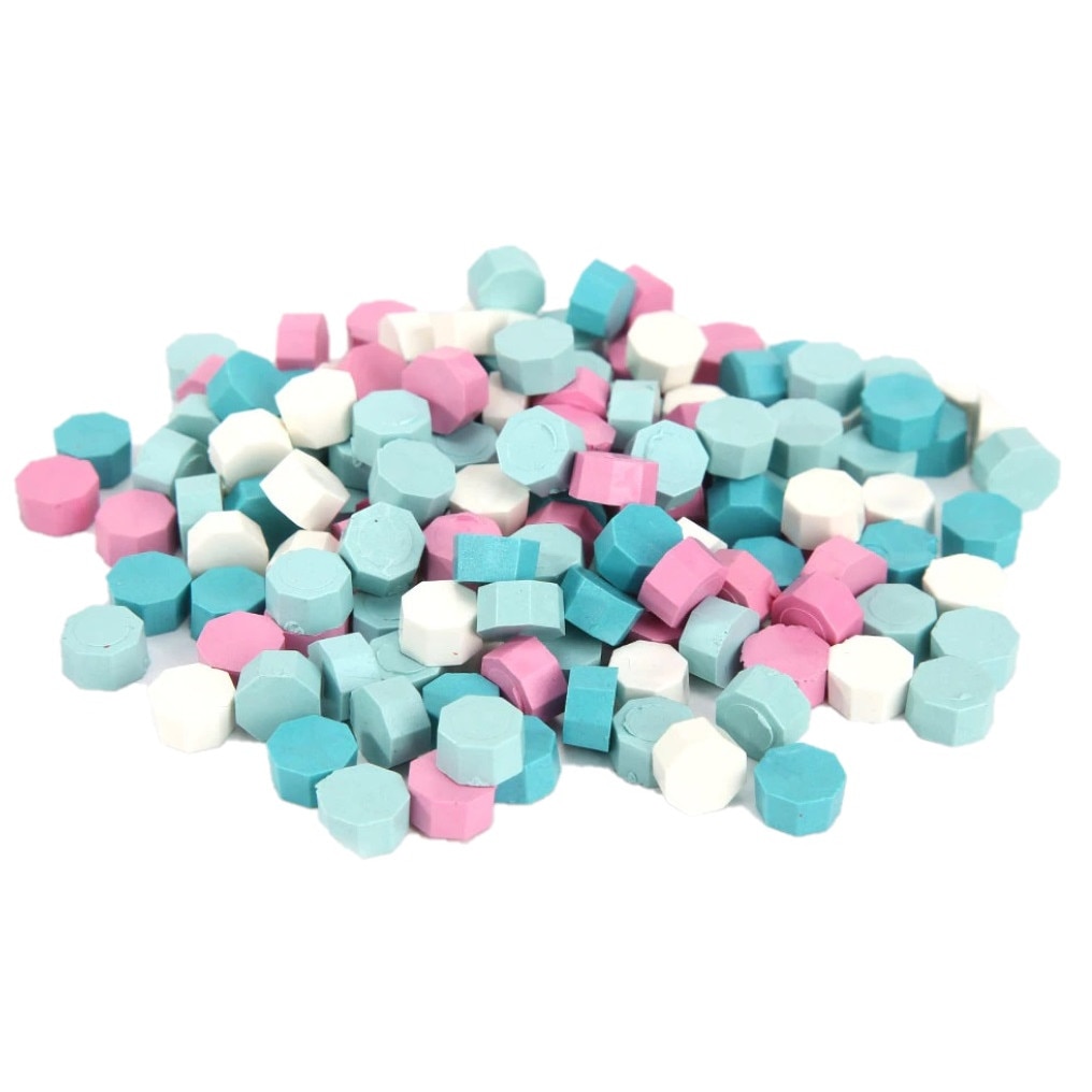 Set Ceara Roz Alb Turqoise pastelat pentru sigilii invitatie nunta botez - Multicolor - 100 buc/pachet