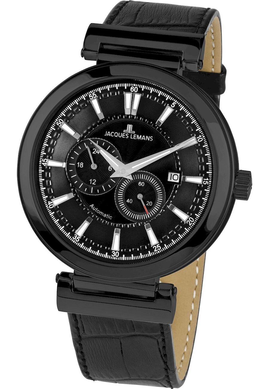 Ceas analogic, Jacques-Lemans, 1-1730C, 45 mm, Negru