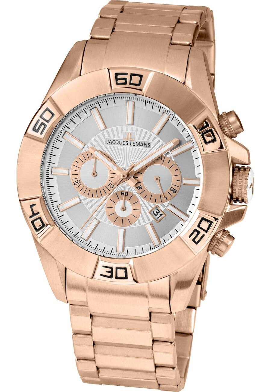 Ceas analogic, Jacques Lemans, 1-1808I, 49 mm, Argintiu/Auriu rose