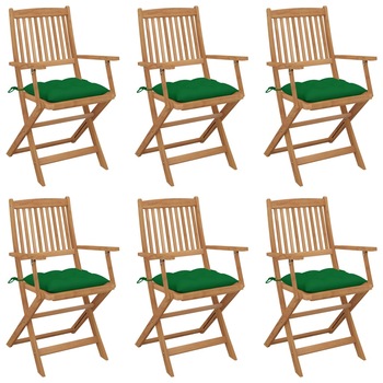 Set Scaune gradina pliabile, cu perne, 6 buc maro/Verde, lemn masiv de acacia 3074960 Set Scaune gradina pliabile, cu perne, 6 buc maro/Verde, lemn masiv de acacia 3074960