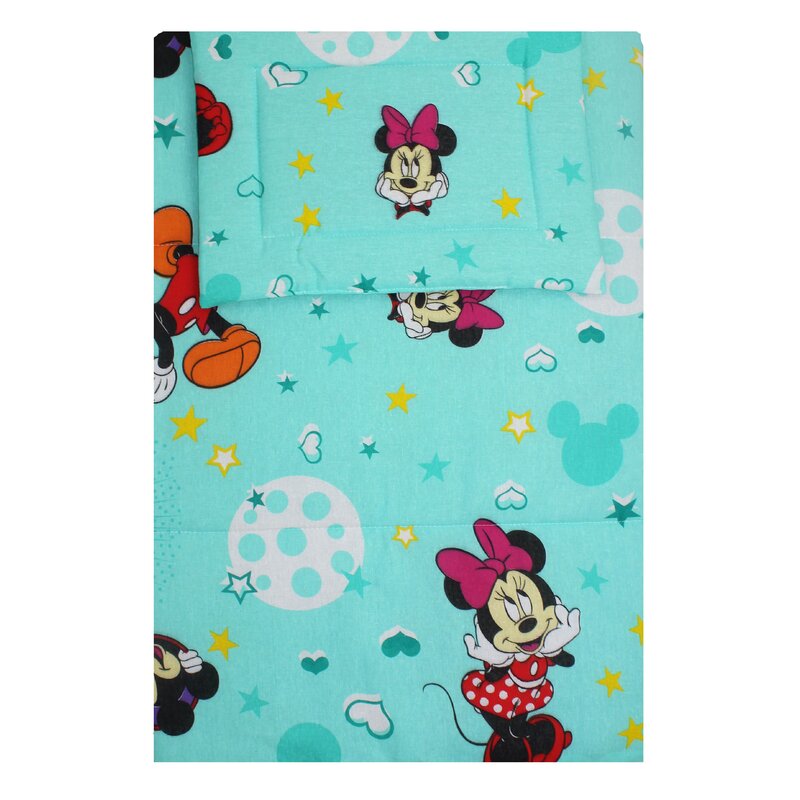 Set lenjerie, 3 piese, Minnie si Mickey, turcoaz cu stelute, 120x60cm