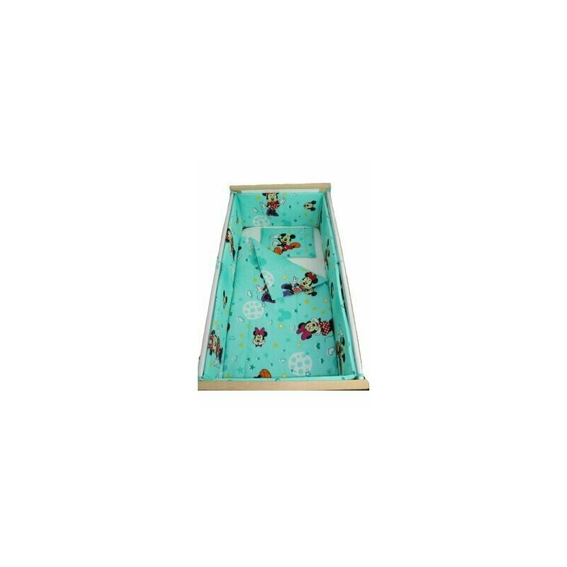 Lenjerie 5 piese, Minnie si Mickey, turcoaz cu stelute, 140x70 cm