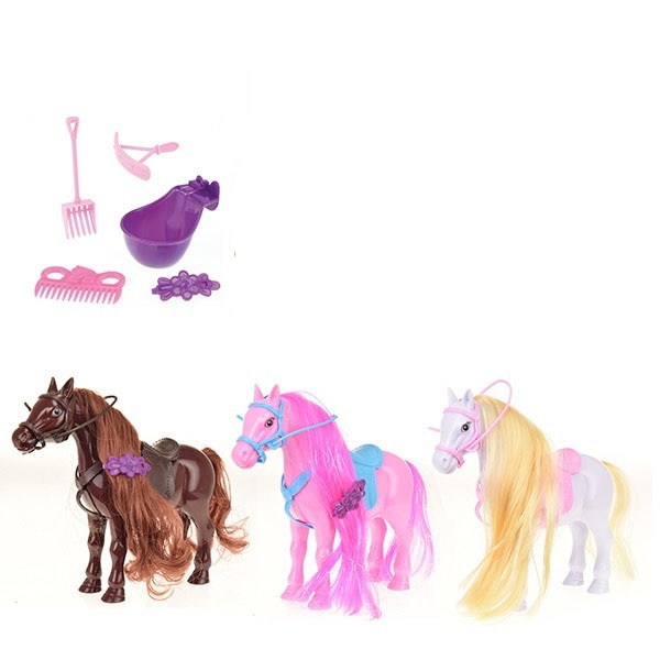 Set 3 figurine Toi-Toys Cai in Grajd cu Accesorii