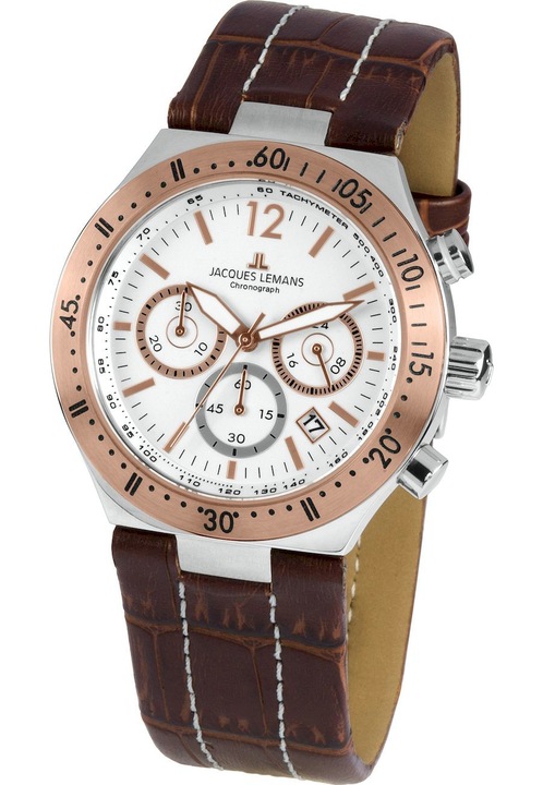 Ceas analogic, Jacques Lemans, 1-1837E, 45 mm, Maro/Auriu rose