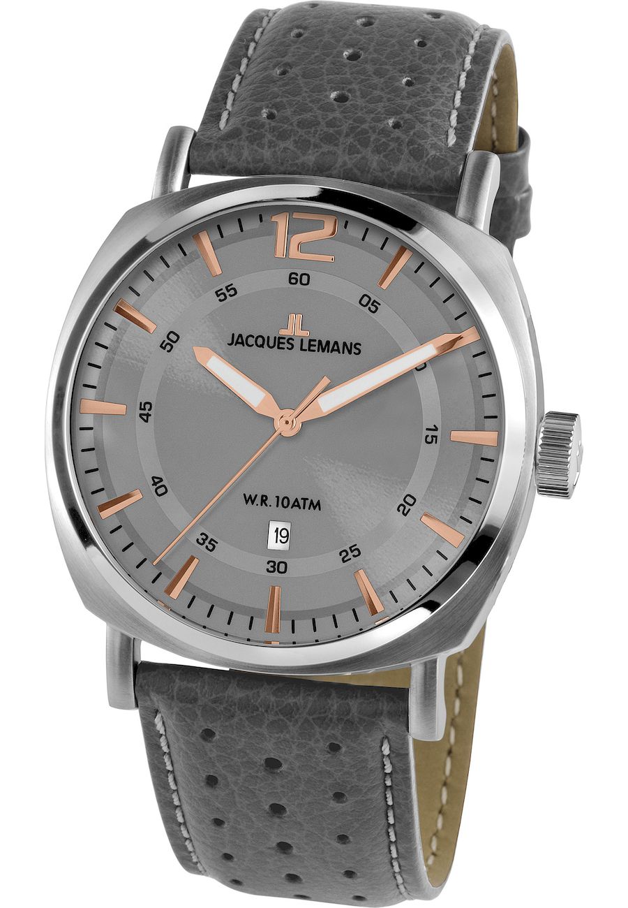 Ceas analogic, Jacques Lemans, 1-1943E, 42 mm, Gri