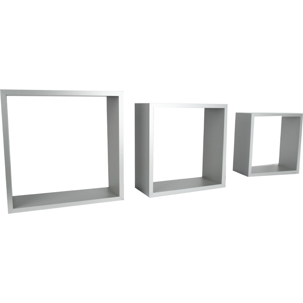 Set de 3 etajere, cub, colturi drepte, 30 x 30 x 11.7 cm, 27 x 27 x 11.7 cm, 24 x 24 x 11.7 cm, gri deschis