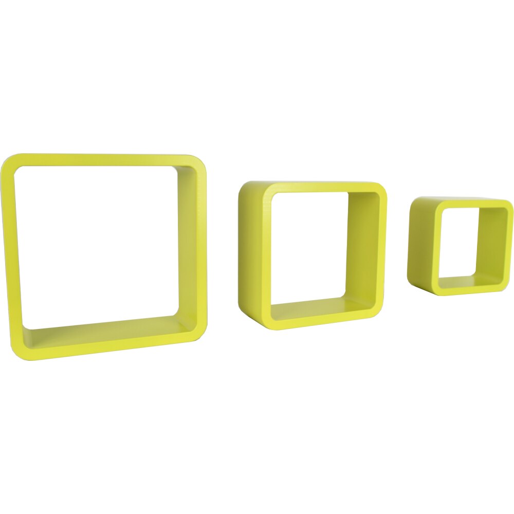 Set de 3 etajere, cub, colturi rotunjite, 28 x 28 x 10 cm, 24 x 24 x 10 cm, 20 x 20 x 10 cm, verde lime