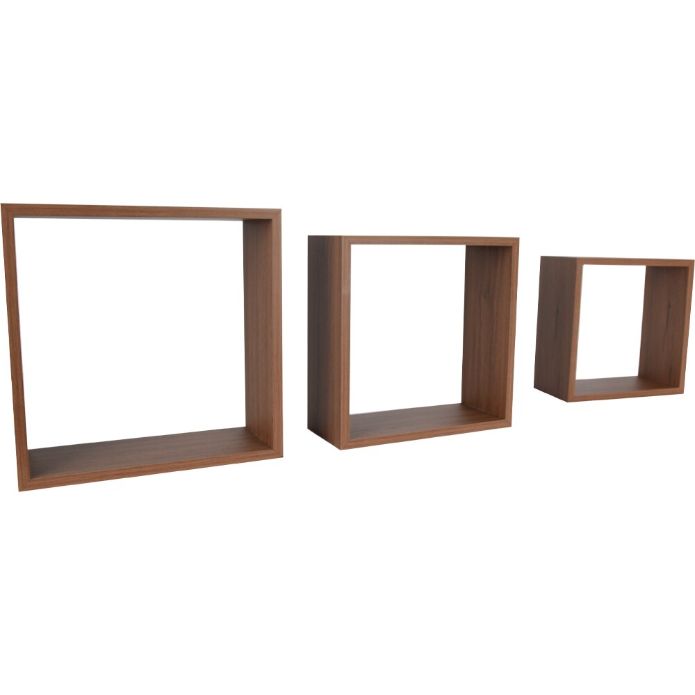 Set de 3 etajere, cub, colturi drepte, 30 x 30 x 11.7 cm, 27 x 27 x 11.7 cm, 24 x 24 x 11.7 cm, nuc