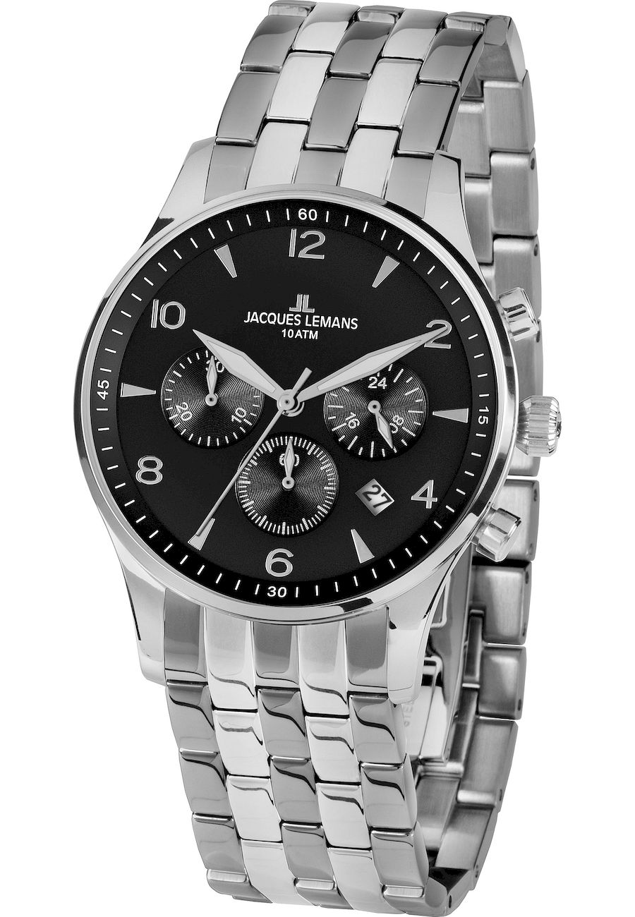 Ceas analogic, Jacques Lemans, 1-1654ZE, 40 mm, Argintiu/Negru