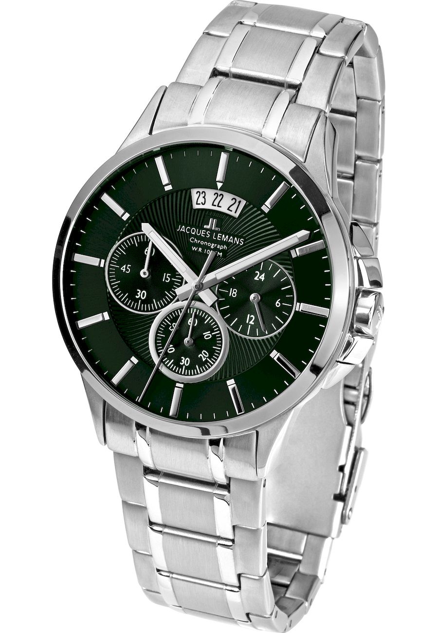 Ceas analogic, Jacques Lemans, 1-1542Q, 42 mm, Argintiu/Negru