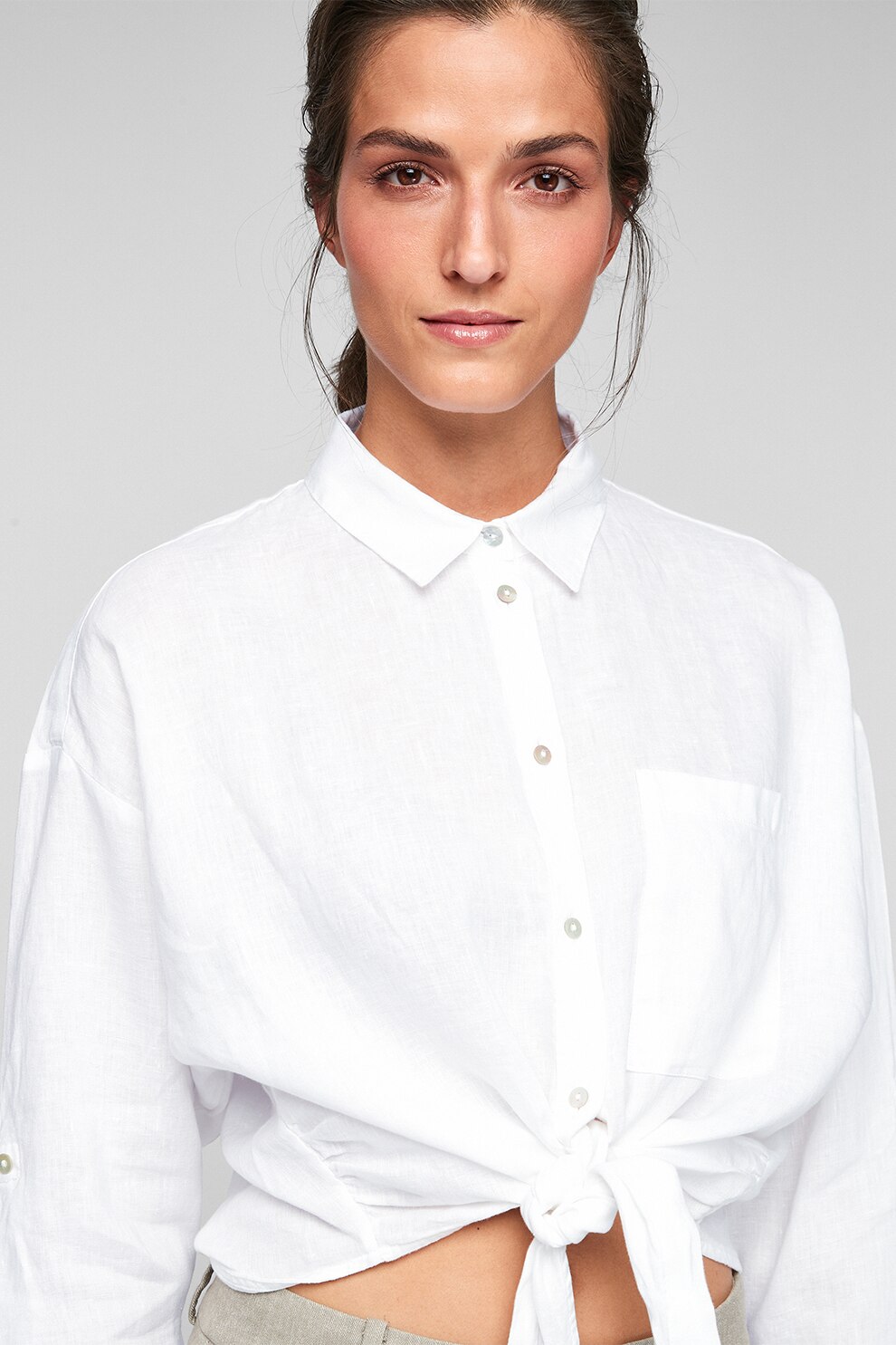 s.Oliver, Camasa de in supradimensionata cu buzunar aplicat pe piept, Alb