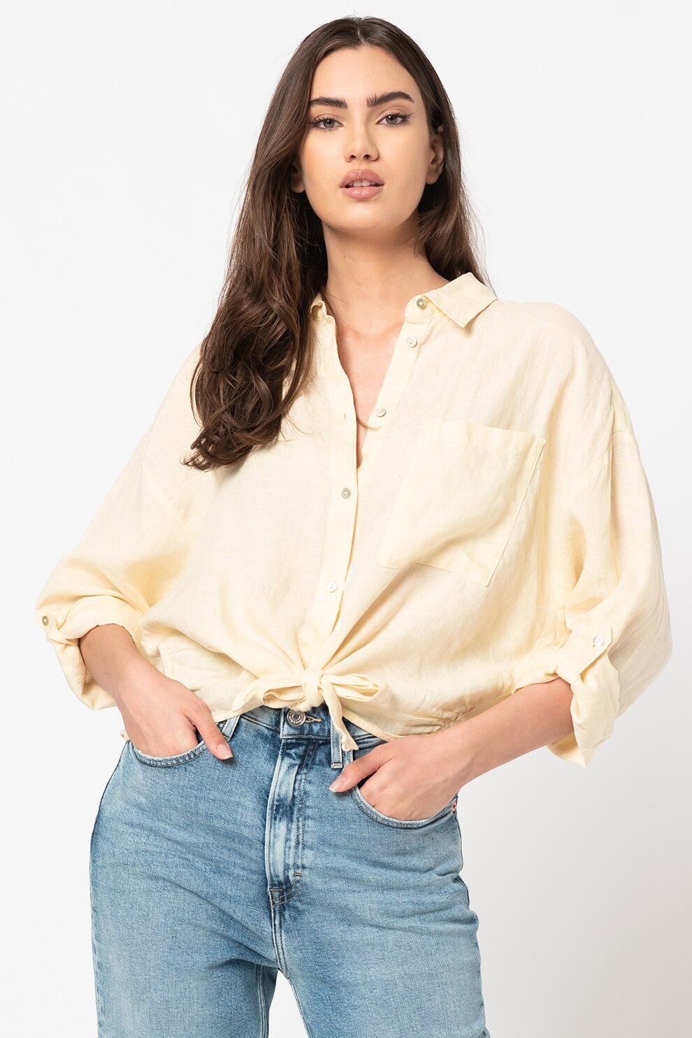 s.Oliver, Camasa de in supradimensionata cu buzunar aplicat pe piept, Galben
