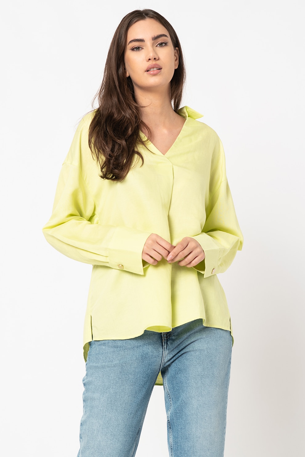 s.Oliver, Bluza din amestec de in cu decolteu in V, Verde lime