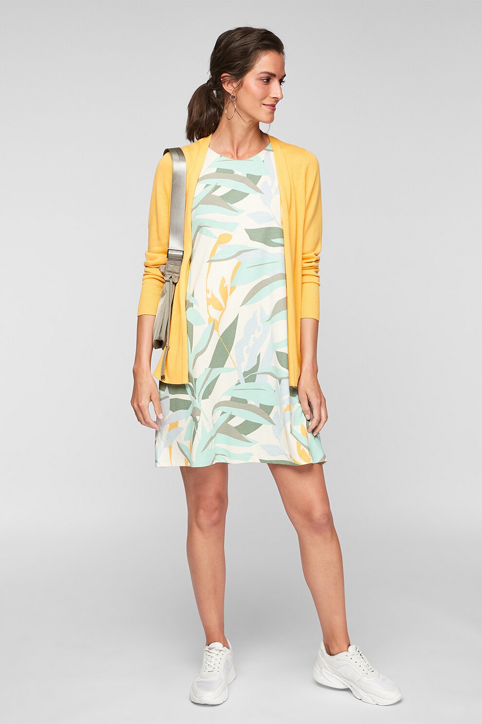 s.Oliver, Rochie mini din amestec de modal cu imprimeu, Alb/Verde menta, S